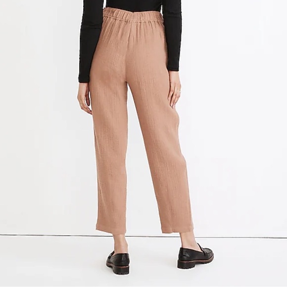 Madewell Tan Cotton-Linen High Rise Tapered Gauze Button Front Pants - Picture 3 of 7